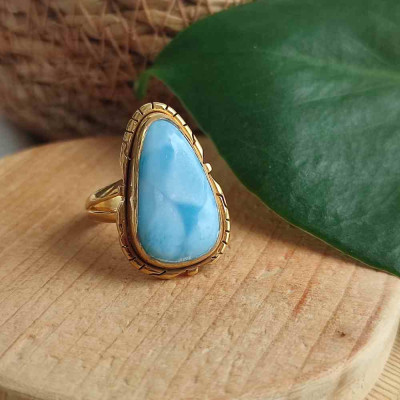 925 Silver Natural Larimar Stone Ring