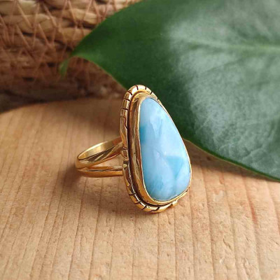 925 Silver Natural Larimar Stone Ring