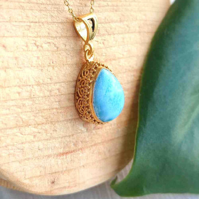 925 Silver Natural Larimar Stone Pendant