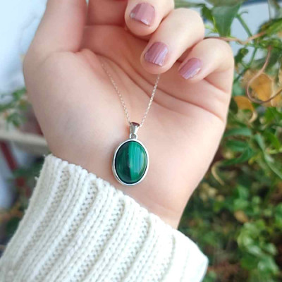 925 Silver Malachite Stone Pendant