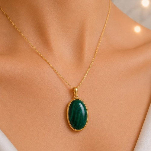 925 Silver Malachite Stone Pendant