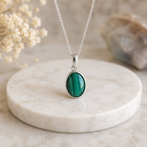 925 Silver Malachite Stone Pendant