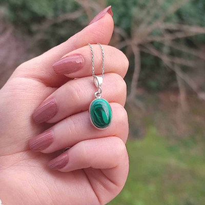 925 Silver Malachite Stone Pendant