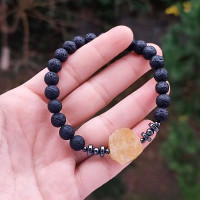 8 mm Natural Lava , Hematite & Citrine Stone Bracelet - Men Bracelet
