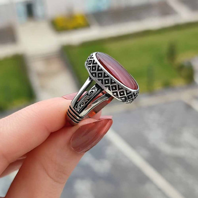 925 Sterling Silver Natural Yemeni Agate Ring - Men Ring
