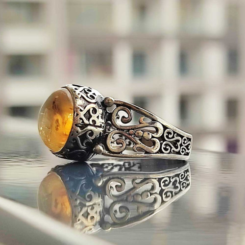 925 Silver Citrine Stone Ring - Men Ring