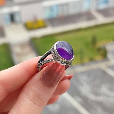 925 Silver Natural Amethyst Stone Ring - Men Ring