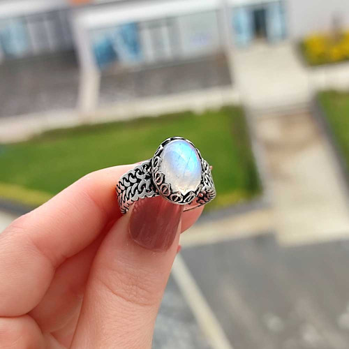 925 Silver Natural Moonstone Ring - Men Ring 925 Silver Natural Moonstone Ring - Men Ring