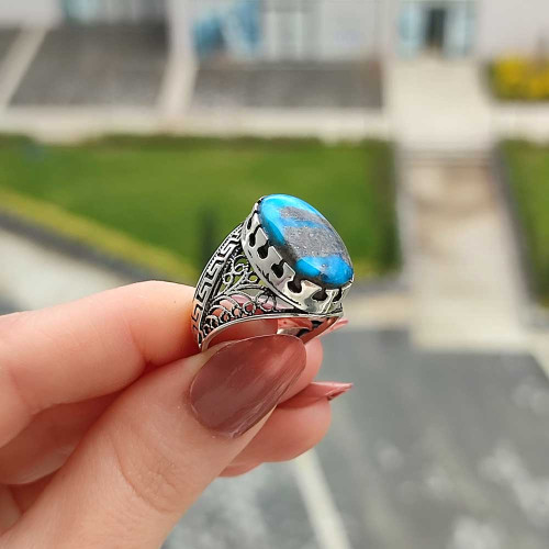 925 Silver Natural Turquoise Stone Ring - Men Ring