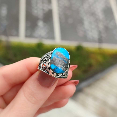 925 Silver Natural Turquoise Stone Ring - Men Ring