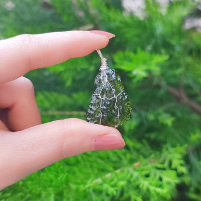 925 Sterling Silver Moldavite Stone Pendant