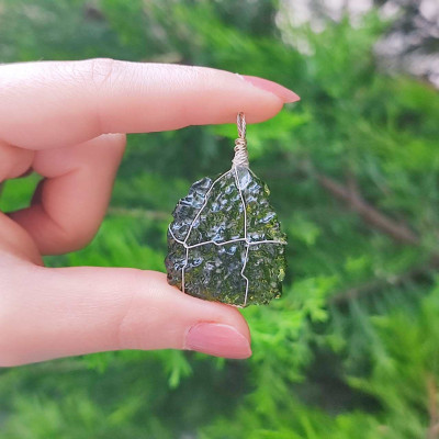 925 Sterling Silver Moldavite Stone Pendant