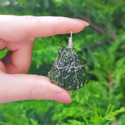 925 Sterling Silver Moldavite Stone Pendant
