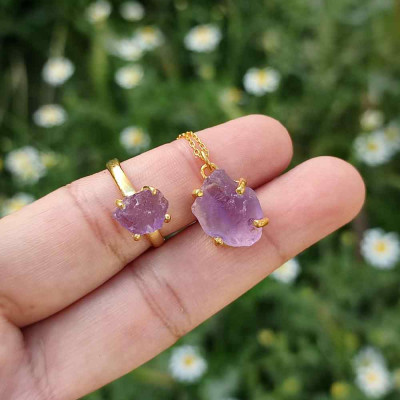 925 Silver Natural Amethyst Stone Set
