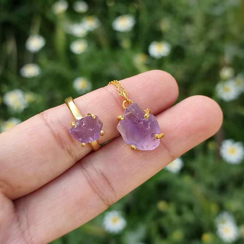 925 Silver Natural Amethyst Stone Set 925 Silver Natural Amethyst Stone Set
