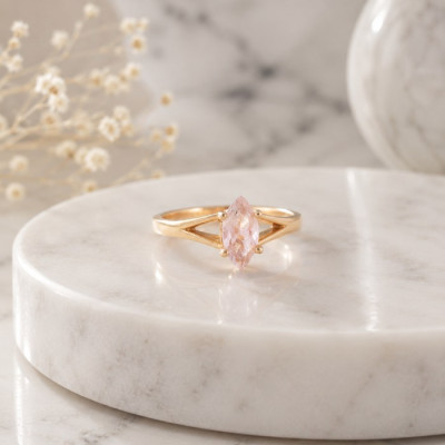 925 Sterling Silver Morganite Stone Ring
