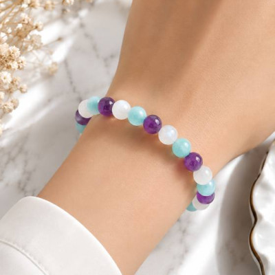 8mm Ametist, Amazonit ve Ay Taşlari Bileklik
