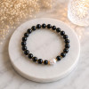 6mm Natural Black Tourmaline & White Pearl Bracelet