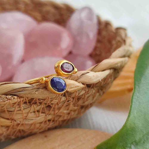 Multi Stone Ring , 925 Silver Rare Sapphire & Ruby Stone Ring Multi Stone Ring , 925 Silver Rare Sapphire & Ruby Stone Ring