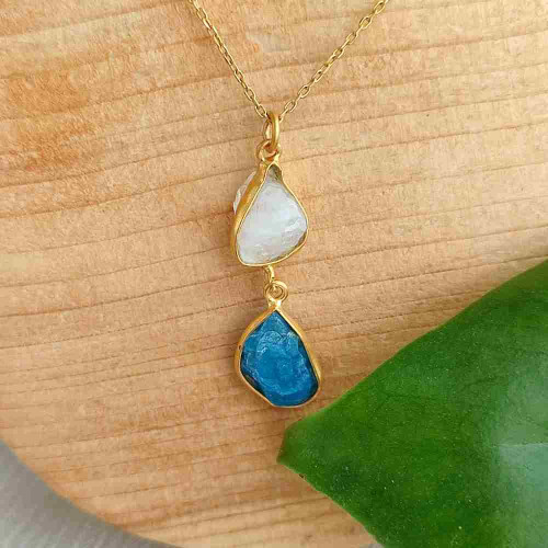 Multi stone Pendant , 925 Sterline Silver Moonstone & Apatite Pendant Multi stone Pendant , 925 Sterline Silver Moonstone & Apatite Pendant