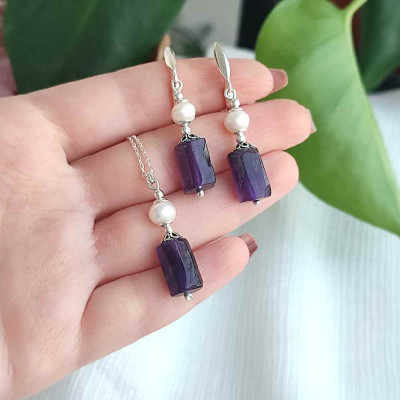 925 Silver Natural Amethyst Stone Set
