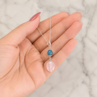 925 Silver Natural Rose Quartz & apatite Stone Pendant
