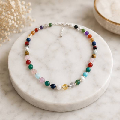 Royal Multi stone Necklace containing More Than  20 types of original gemstones With Coke Wood