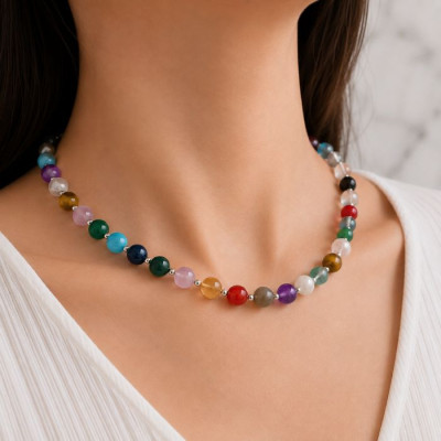 Royal Multi stone Necklace containing More Than  20 types of original gemstones With Coke Wood