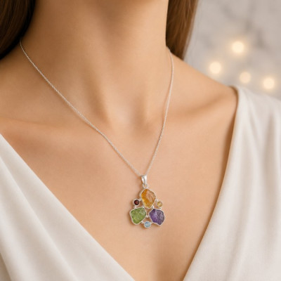Multi Stone Pendant . 6 Natural Stones in One Pendant