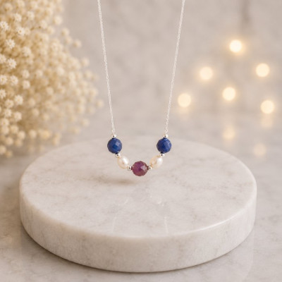 Multi Stone Pendant .red ruby , sapphire & pearl in One Pendant