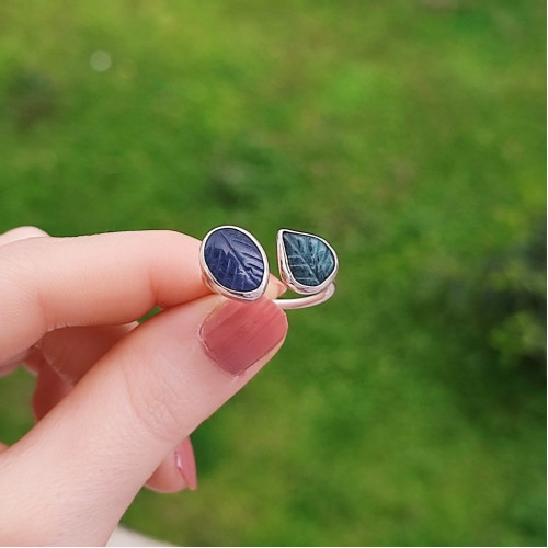 Multi Stone Ring , 925 Silver Rare Emerald & Iolite Stone Ring