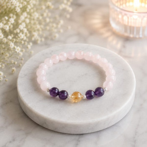 Multi Stone Bracelet , 8mm Rose Quartz , amethyst & Citrine Stones Bracelet