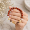 8mm Kırmızı Jasper , İnci , Sitrin ve Dumanlı Kuvars Taşlı Bileklik