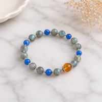 8 mm Labradorite Stone , Blue Agate & Amber Bracelet