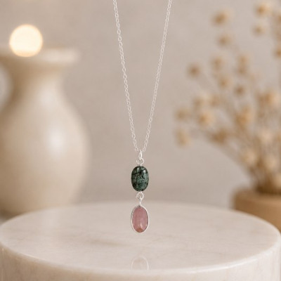 925 Silver Rare Emerald & tourmaline Stone Pendant
