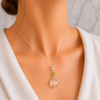 925 Ayar Gümüş Sitrin  & peridot Taşlı Kolye
