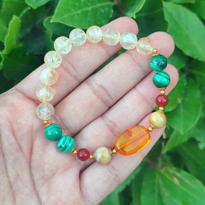Multi Stone Bracelet , 8mm Citrine , Red Agate , Amber & Malachite Bracelet