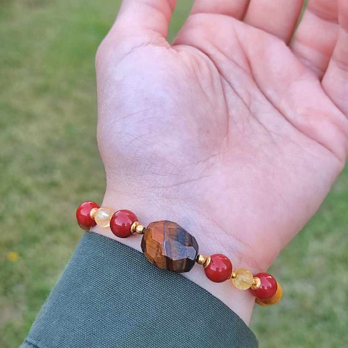 Multi Stone Bracelet , 8mm Natural Tiger Eye , Red Jasper & Citrine Bracelet Multi Stone Bracelet , 8mm Natural Tiger Eye , Red Jasper & Citrine Bracelet