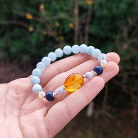 8mm Akuamarin , Kehribar , İnci & Lapis Lazuli Taşlari Bileklik