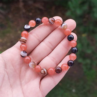 8mm Natural Yemeni Agate & Black Agate Bracelet