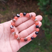 8mm Natural Yemeni Agate & Black Agate Bracelet