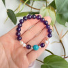 8mm Natural Amethyst , Pearl & Turquoise Bracelet