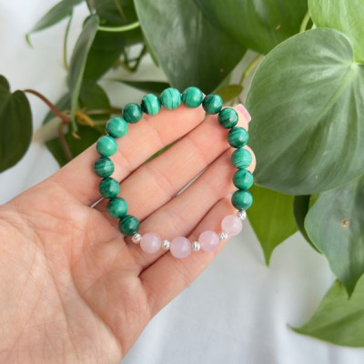 8mm Natural Malachite Stone & rose quartz Bracelet