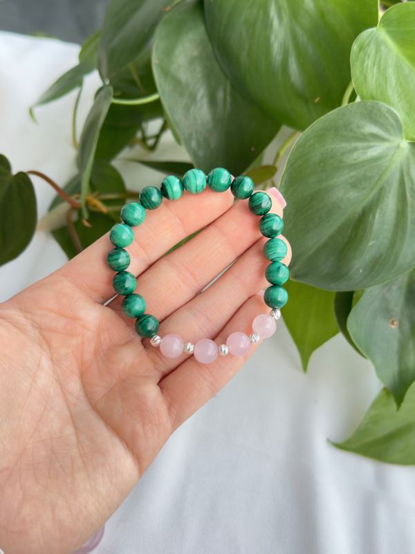 8mm Natural Malachite Stone & rose quartz Bracelet