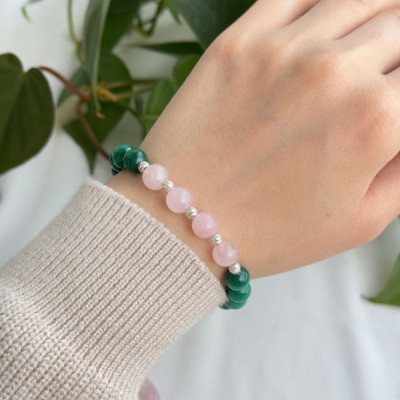 8mm Natural Malachite Stone & rose quartz Bracelet