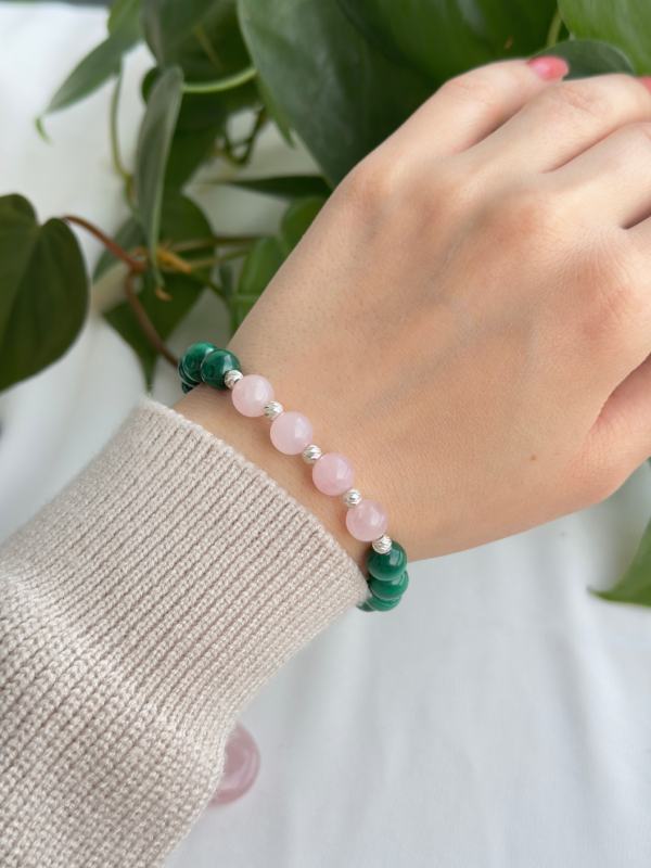 8mm Natural Malachite Stone & rose quartz Bracelet