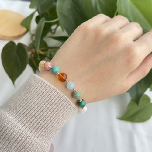 Multi Stone Bracelet , 8mm Moonstone , Amber , Malachite & Citrine Stones Bracelet Multi Stone Bracelet , 8mm Moonstone , Amber , Malachite & Citrine Stones Bracelet