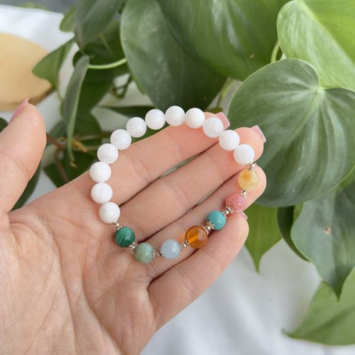 Multi Stone Bracelet , 8mm Moonstone , Amber , Malachite & Citrine Stones Bracelet Multi Stone Bracelet , 8mm Moonstone , Amber , Malachite & Citrine Stones Bracelet