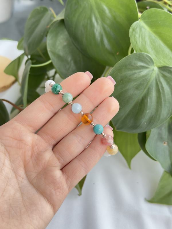 8mm Aytaşı , Kehribar , Malakit ve Sitrin Taşlı Bileklik