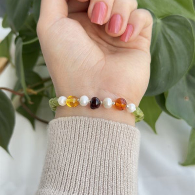 Natural Peridot Stone & Pearl & amber Bracelet